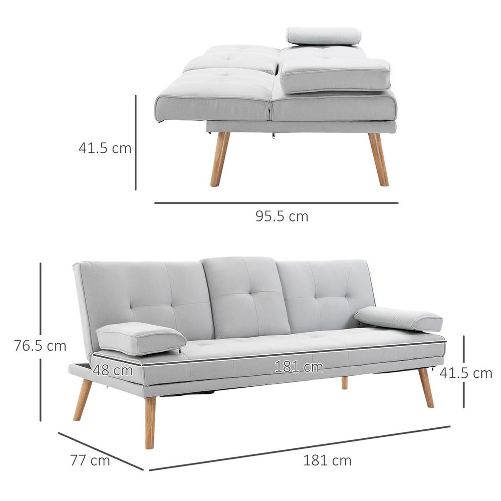 3 Seater Sofa Bed Scandi Style Recliner Adjustable Back Middle Table