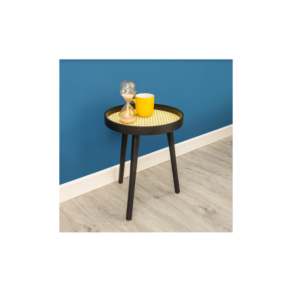 Cane Black Round Side Table, Modern and Chic