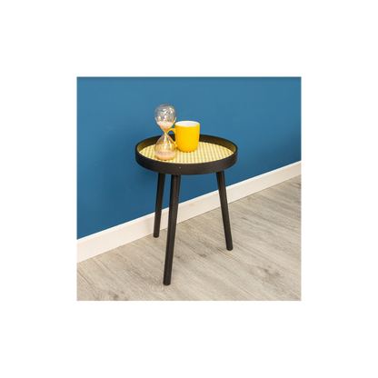 Cane Black Round Side Table, Modern and Chic