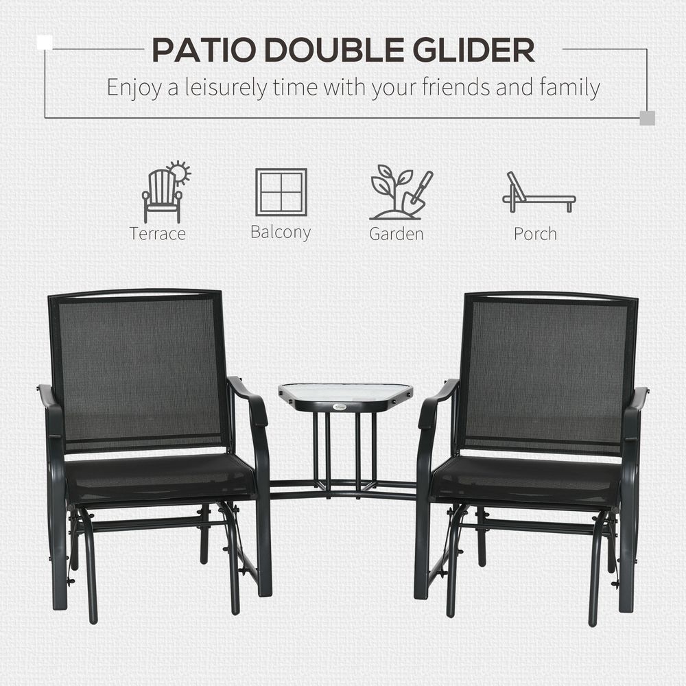 Double Glider Rocking Chairs - Gliding Love Seat with Middle Table, Conversation Set