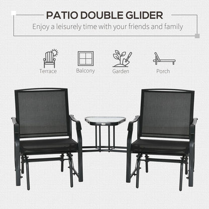 Double Glider Rocking Chairs - Gliding Love Seat with Middle Table, Conversation Set