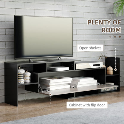 Black and Brown TV Cabinet Unit with Wall-Mounted Shelf & Open Shelves