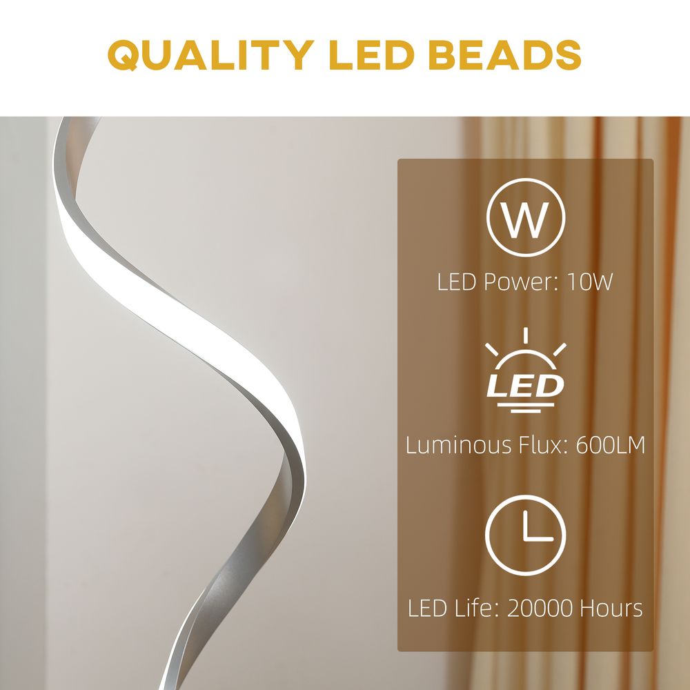 Spiral Floor Lamp with 3 Adjustable Brightness Levels for Living Room, Silver