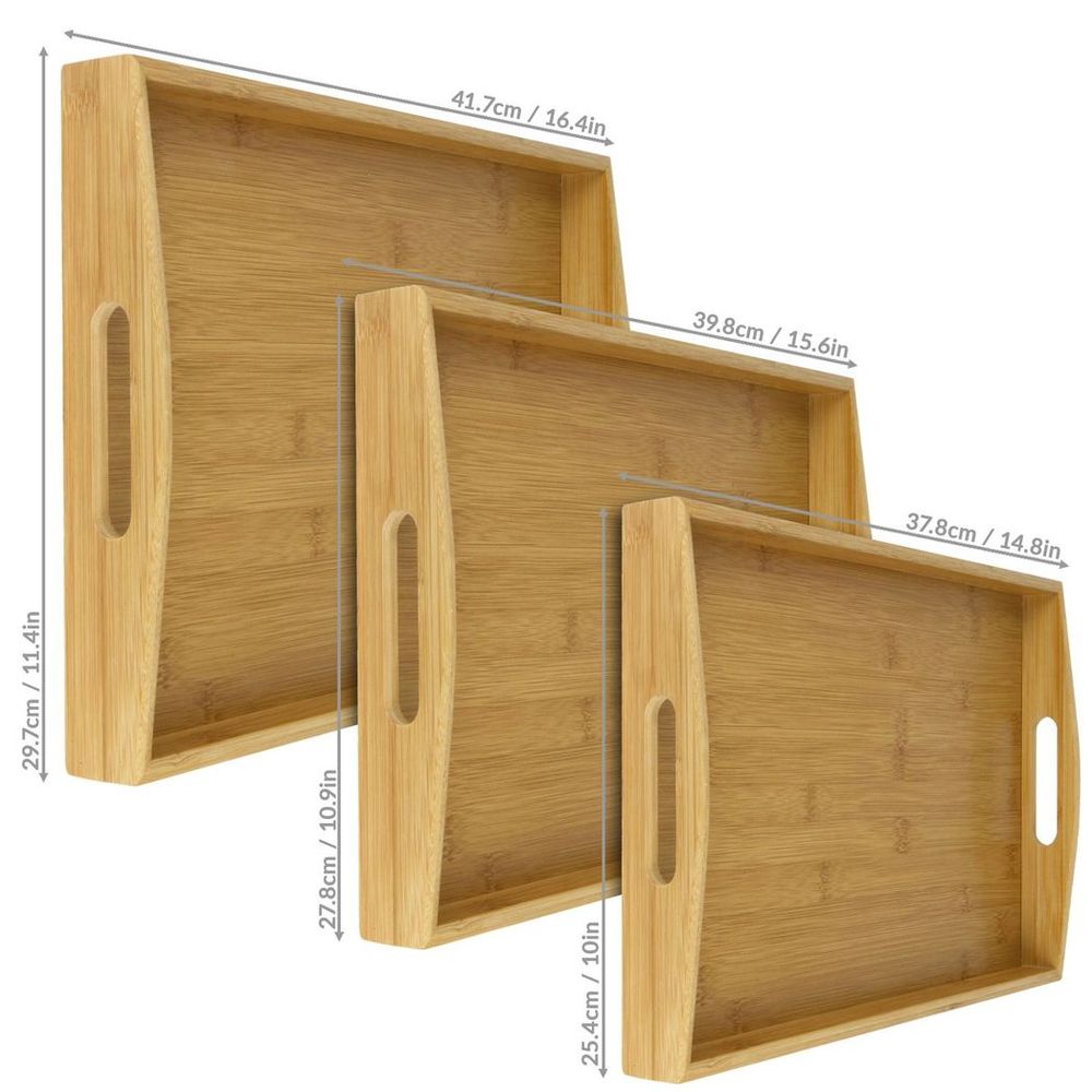 Set of 3 Bamboo Serving Trays, Eco-Friendly and Durable