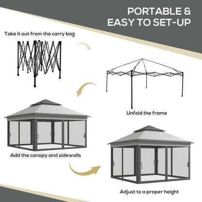 Grey 3x3m Pop-Up Gazebo Tent with Netting, Height Adjustable