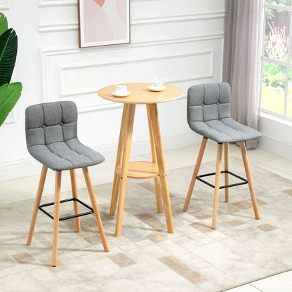 Set of 2 Bar Stools – Armless Button-Tufted Counter Height Chairs – Grey