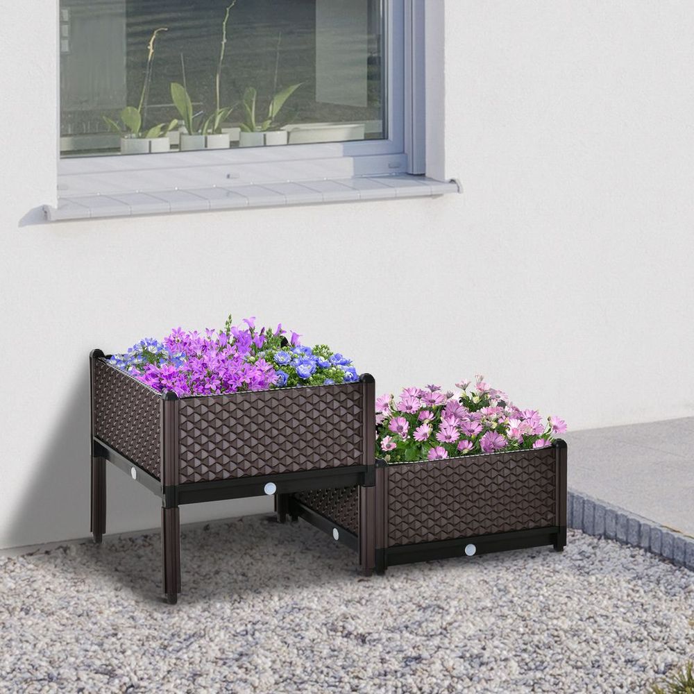 2-Piece Raised Garden Bed Planter Boxes for Flowers, Vegetables & Herbs