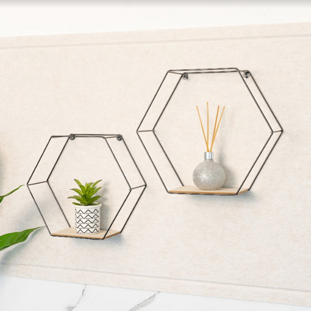 Set of 2 Hexagonal Wall Shelves, Modern and Chic Display