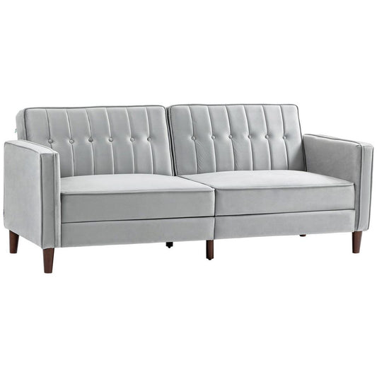 HOMCOM Convertible Sofa Futon Velvet-Touch Tufted Couch Sofa Bed Split Back Grey