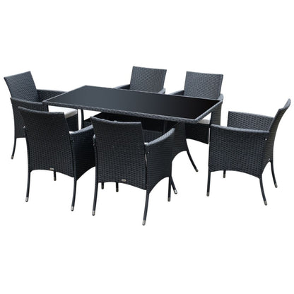 Rattan Garden Dining Set - 6-Seater Patio Set with Rectangular Table and Cube Chairs