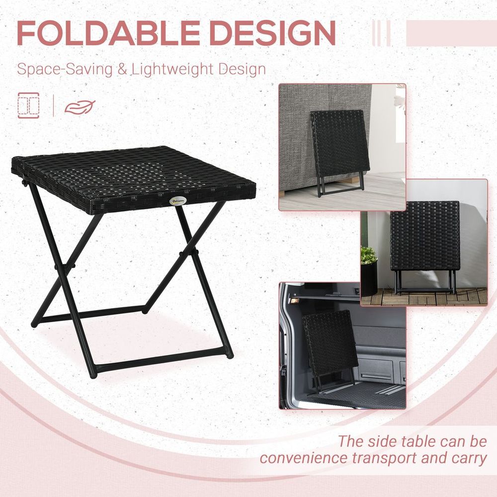 Folding Square Rattan Coffee Table – Ideal for Bistro, Balcony, Garden – Black