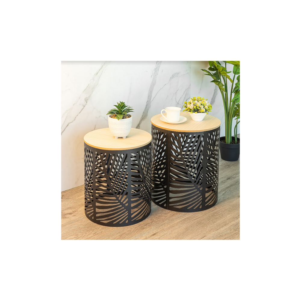 Set of 2 Leaf Cut Basket Tables, Stylish and Practical