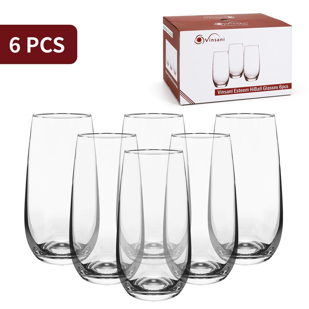 Set of 6 Esteem Highball Glass Tumblers - 490ml for Drinks, Traditional Style