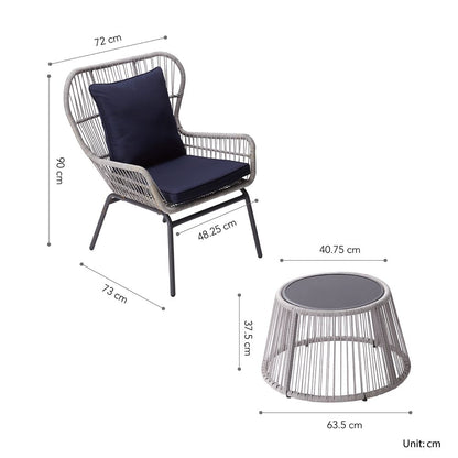 3-Piece Garden Patio Furniture: Rattan Table & 2 Chairs with Cushions