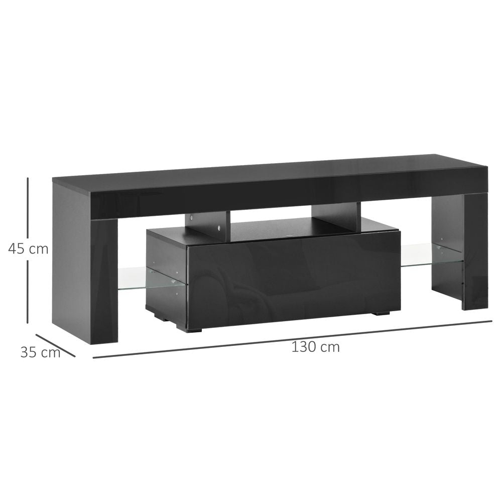 HOMCOM High Gloss TV Stand Cabinet W/ LED RGB Lights and Remote Control Black