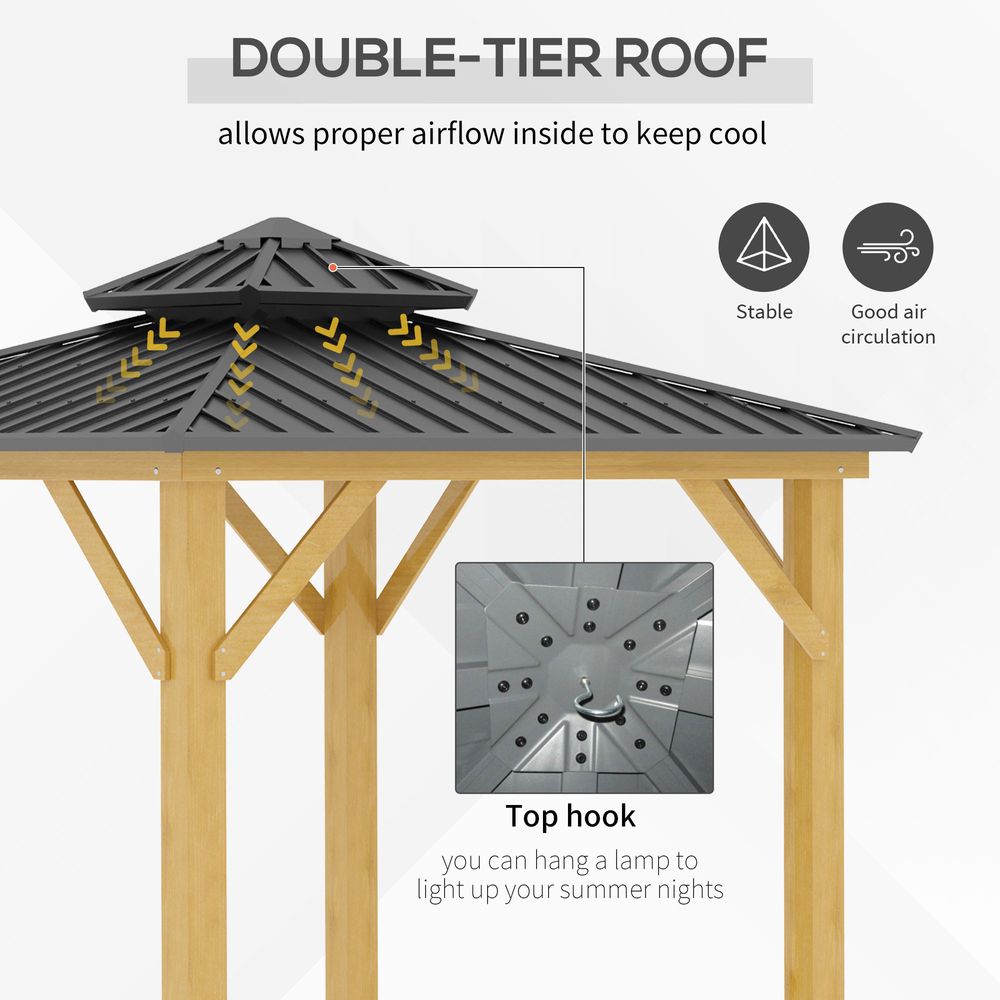 3x3M Hardtop Gazebo with 2-Tier Roof and Solid Wood Frame Grey