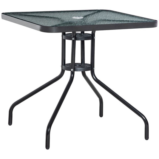 Square Patio Table, Tempered Glass Top Garden Dining Table 76 x 76cm