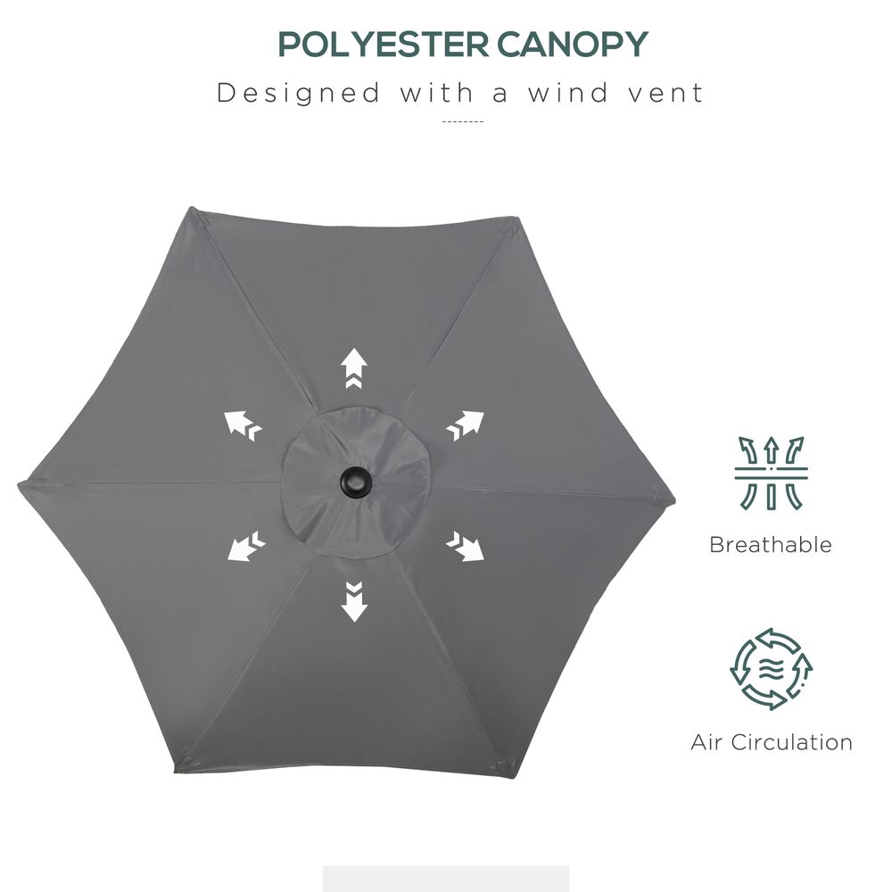 1.96m Parasol Patio Umbrella, Dark Grey