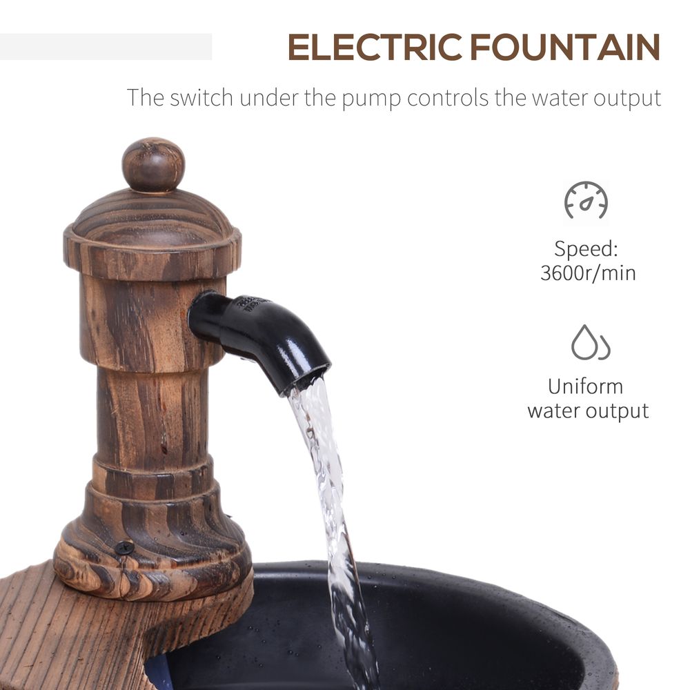 Rustic Barrel Water Pump Fountain with Electric Feature for Garden