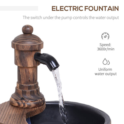 Rustic Barrel Water Pump Fountain with Electric Feature for Garden