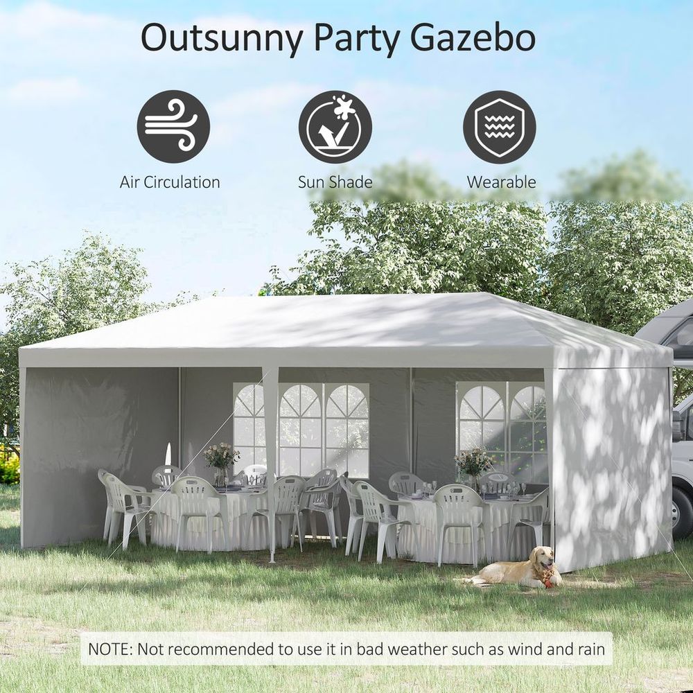 White 6x3m Garden Gazebo Marquee Canopy for Parties and Patio Events