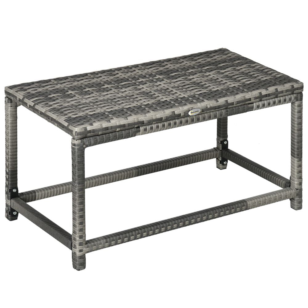 Outdoor Coffee Table with Plastic Board – Full Woven Table Top – Grey