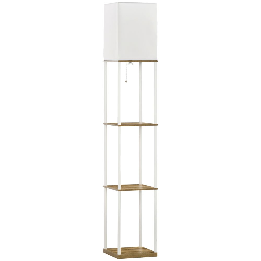 Modern Floor Lamp with Shelves and Fabric Shade for Living Room