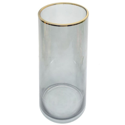 28cm Smoke Grey Glass Vase with Gold Rim, Stylish and Modern