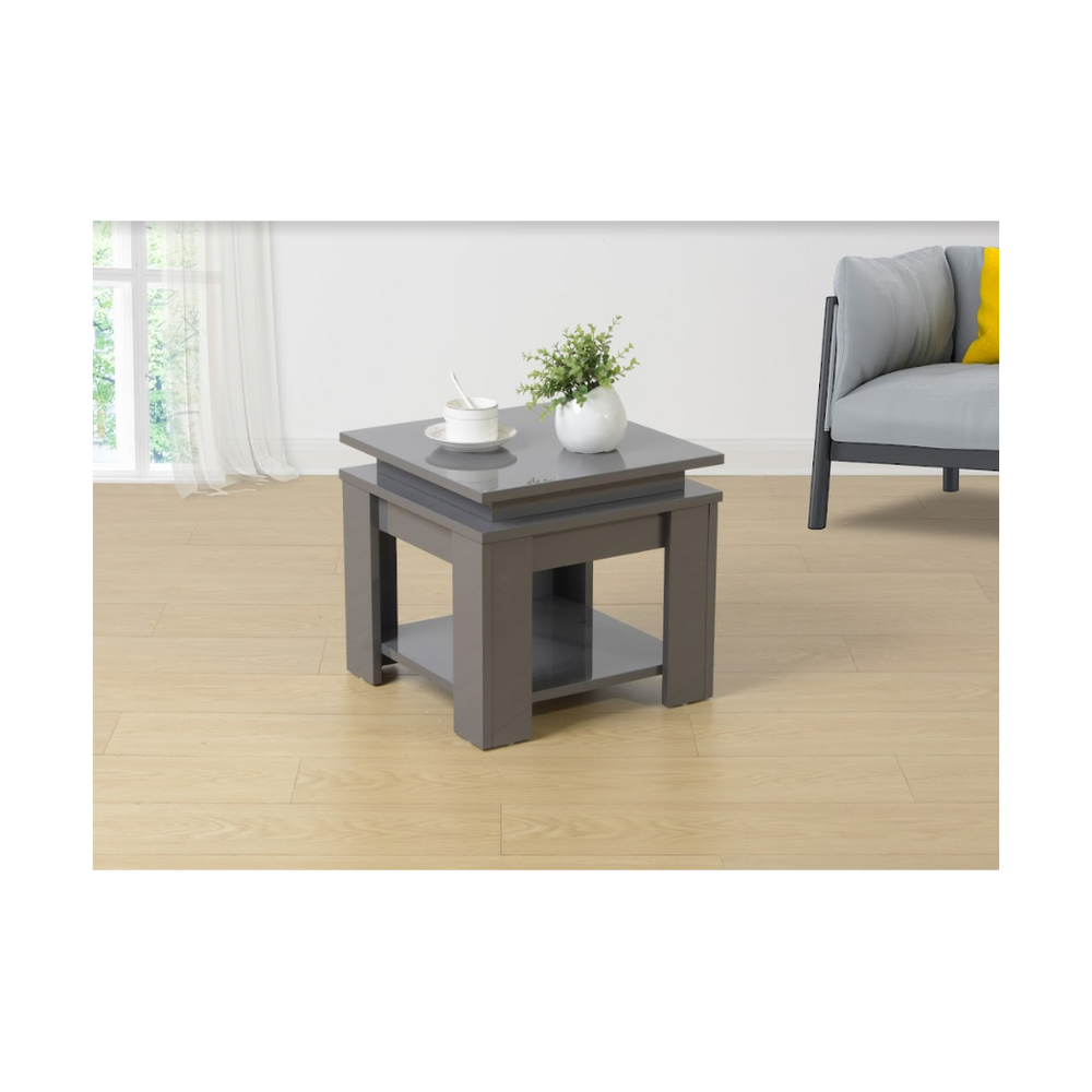 Grey Square Side Table with Blue LED Light, Contemporary Style