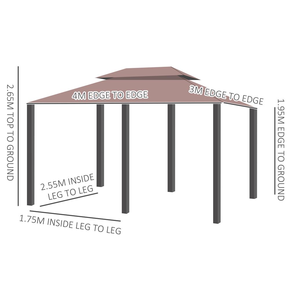 4m x 3m Khaki Pavilion Garden Gazebo with Steel Frame, Outdoor Shade