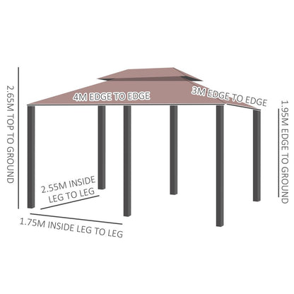 4m x 3m Khaki Pavilion Garden Gazebo with Steel Frame, Outdoor Shade