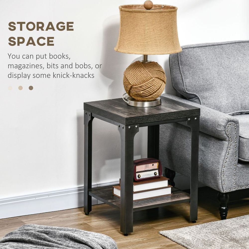 Industrial 2-Piece Side Tables with Storage, 2-Tier Design for Living Room