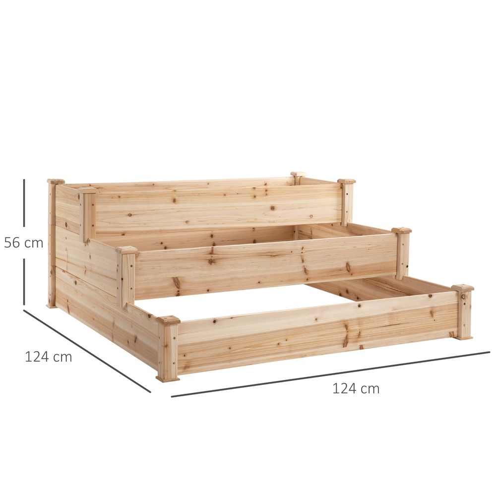 Wooden 3-Tier Raised Bed Planter Kit: Elevated Plant Box, 124x124x56cm