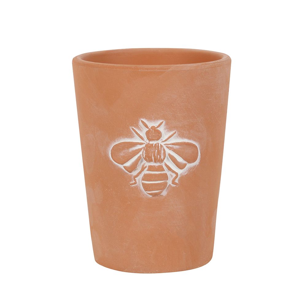 Small Terracotta Plant Pot with Single Bee Motif, Charming Design