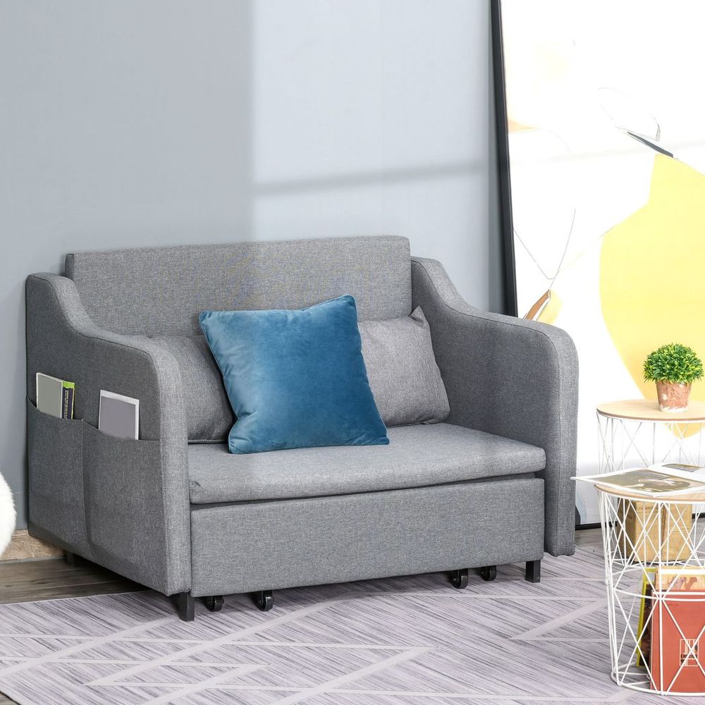 Pull Out Sofa Bed, Fabric 2 Seater Sofa Couch for Living Room, Grey