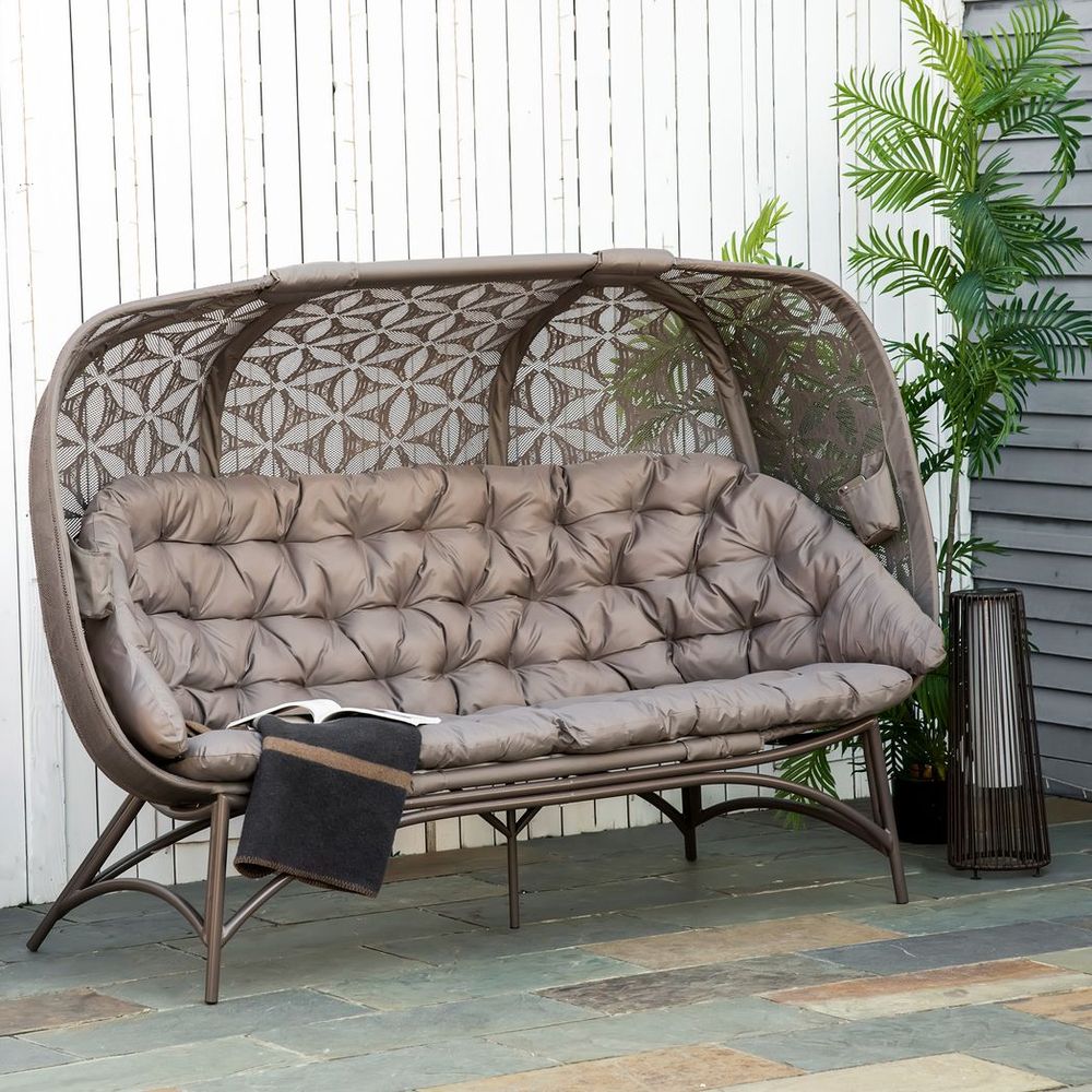 3-Seater Folding Outdoor Egg Chair with Flower Pattern & Holder Bags