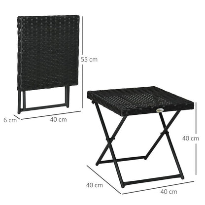 Folding Square Rattan Coffee Table – Ideal for Bistro, Balcony, Garden – Black