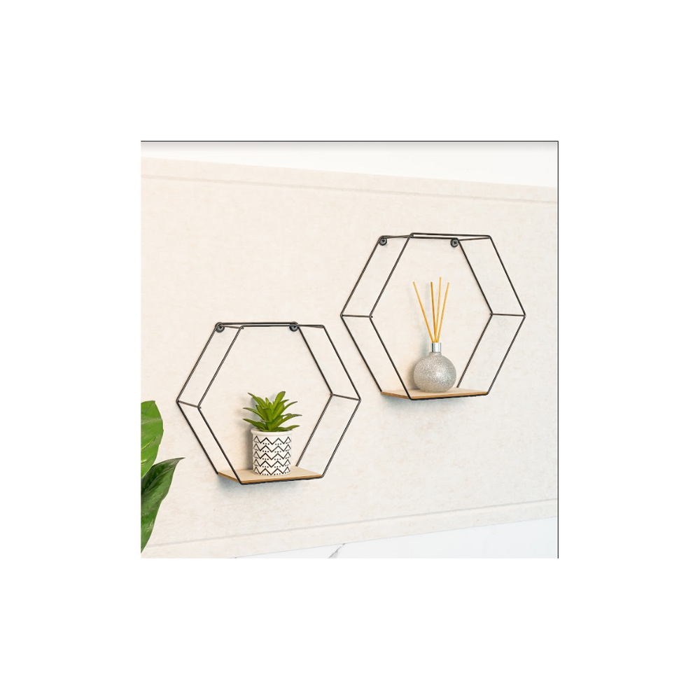 Set of 2 Hexagonal Wall Shelves, Modern and Chic Display