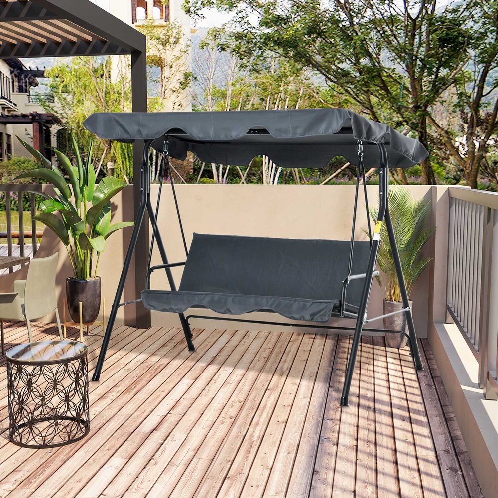 3-Seater Canopy Swing Chair – Rocking Bench with Metal Seat & Top Roof