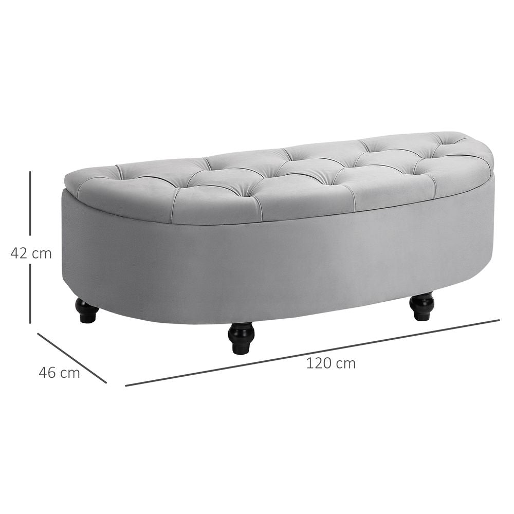 Semi-Circle Storage Ottoman Bench with Tufted Upholstery, Accent Footrest