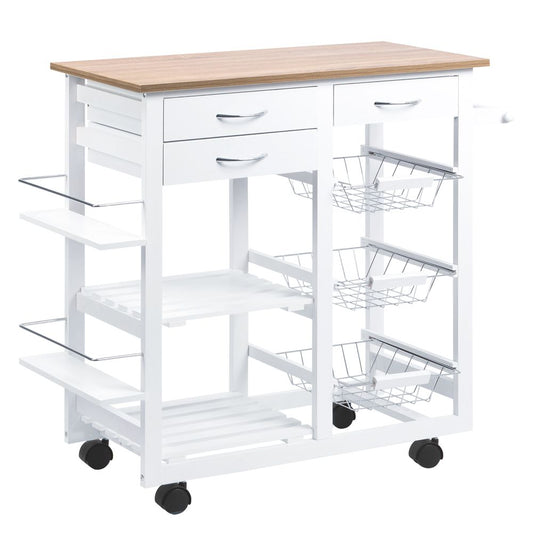 HOMCOM Serving Cart Kitchen Island Mobile Utility Cart with Spice Racks Drawers