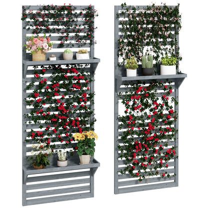 Set of 2 Wall-Mounted Plant Stands: Shelves & Slatted Trellis