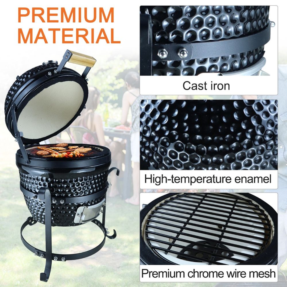 Black Cast Iron Ceramic Kamado Charcoal BBQ Oven, High Performance