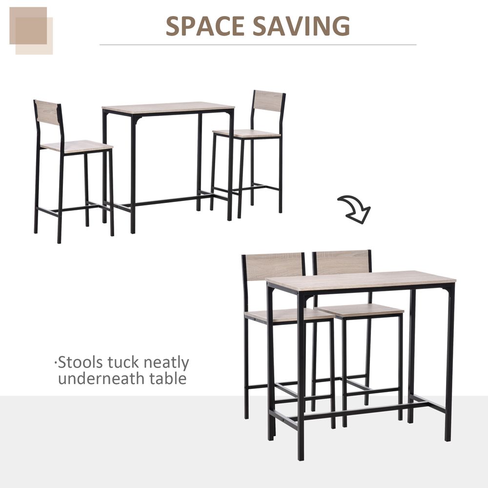 Metal Frame MDF Top Table and Bar Stool Set in Black, Stylish Set