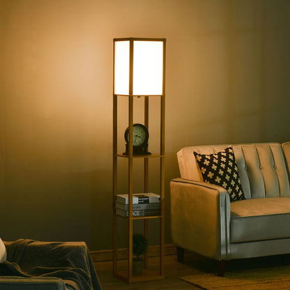 4-Tier Floor Lamp, Floor Light with Storage Shelf, Natural 3-Tier