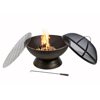 Large Garden Wood Burning Fire Pit: Outdoor Log Burner with Lid