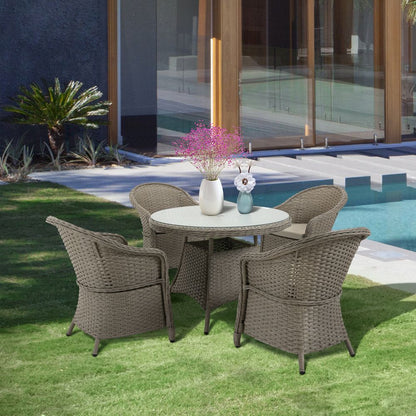 5 Pieces Outdoor Patio PE Rattan Dining Set, Four Seater, Grey