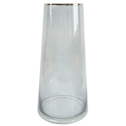 28cm Smoke Grey Glass Vase with Gold Rim, Stylish and Modern