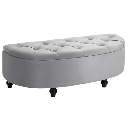 Semi-Circle Storage Ottoman Bench with Tufted Upholstery, Accent Footrest