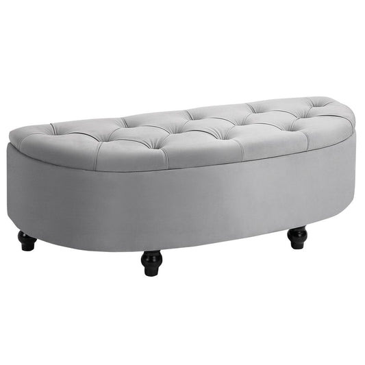 HOMCOM Semi-Circle Storage Ottoman Bench Tufted Upholstered Accent Footrest